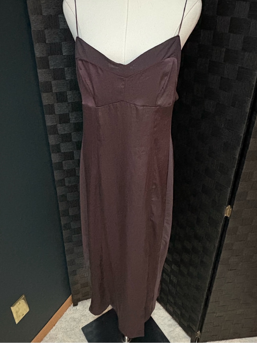 Free People Intimately City Cool Midi Slip Dress Chocolate Satin Mesh